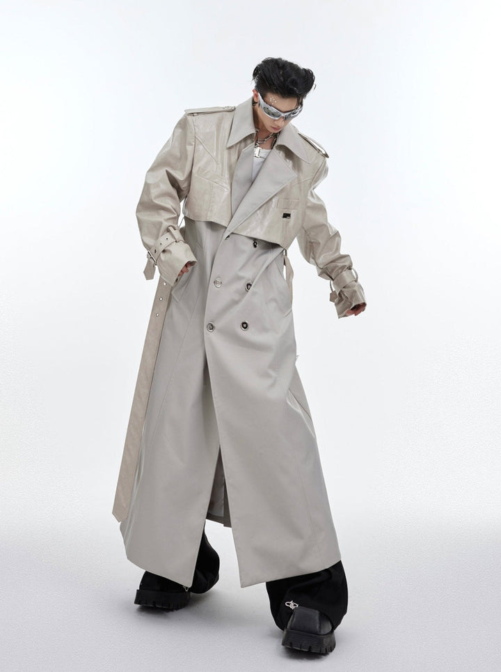 Deconstructed Faux Leather Overcoat | Designer Patchwork Trench - ArguE CulturE