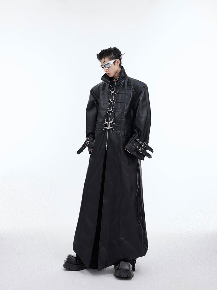 Deconstructed Faux Leather Overcoat | Split - Fold Loose Trench Outwear - ArguE CulturE