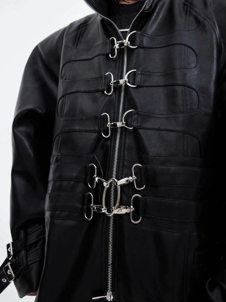 Deconstructed Faux Leather Overcoat | Split - Fold Loose Trench Outwear - ArguE CulturE