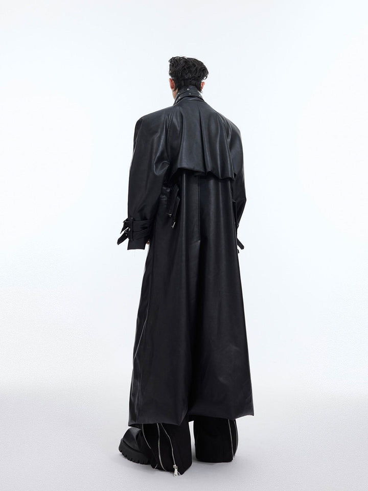 Deconstructed Faux Leather Overcoat | Split - Fold Loose Trench Outwear - ArguE CulturE