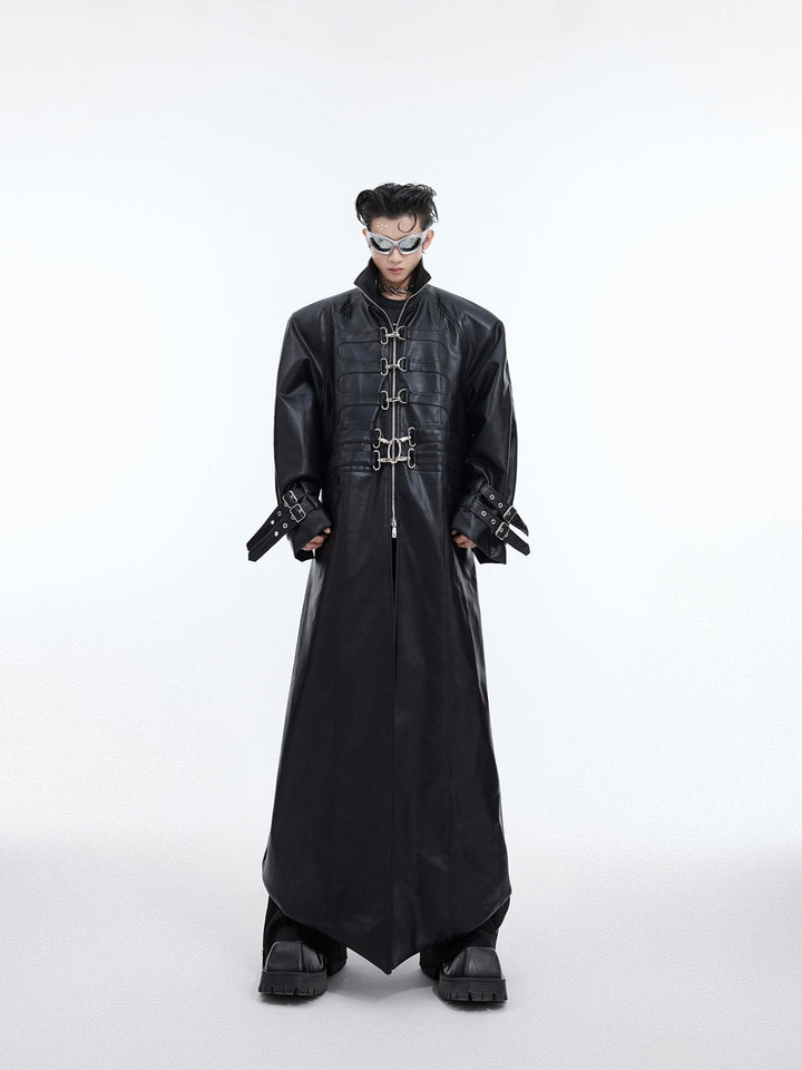 Deconstructed Faux Leather Overcoat | Split - Fold Loose Trench Outwear - ArguE CulturE