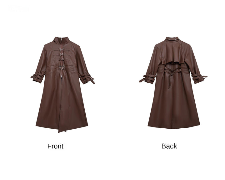 Deconstructed Faux Leather Overcoat | Split - Fold Loose Trench Outwear - ArguE CulturE