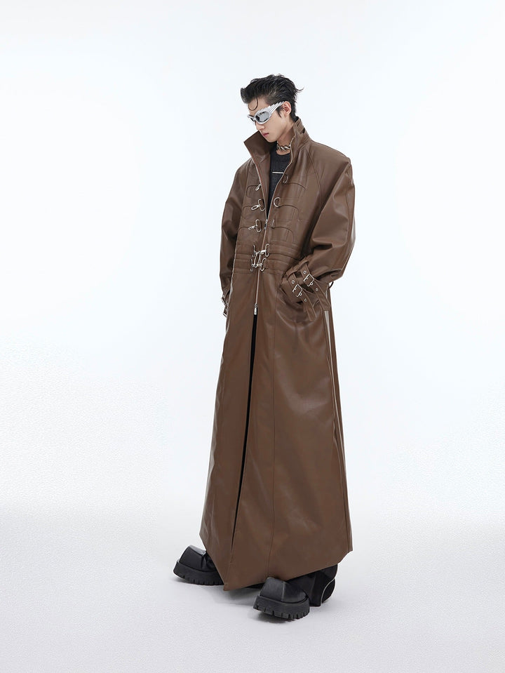 Deconstructed Faux Leather Overcoat | Split - Fold Loose Trench Outwear - ArguE CulturE