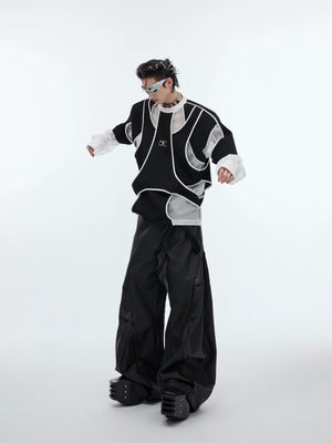 Back view of loose fit heavyweight urban pullover in black