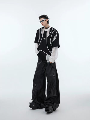 Stylized shot of deconstructed sweatshirt showing layered design