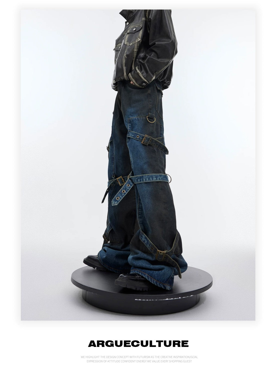 desc::deconstructed-flare-jeans-with-metal-buckle-lace-up-detail-img-3