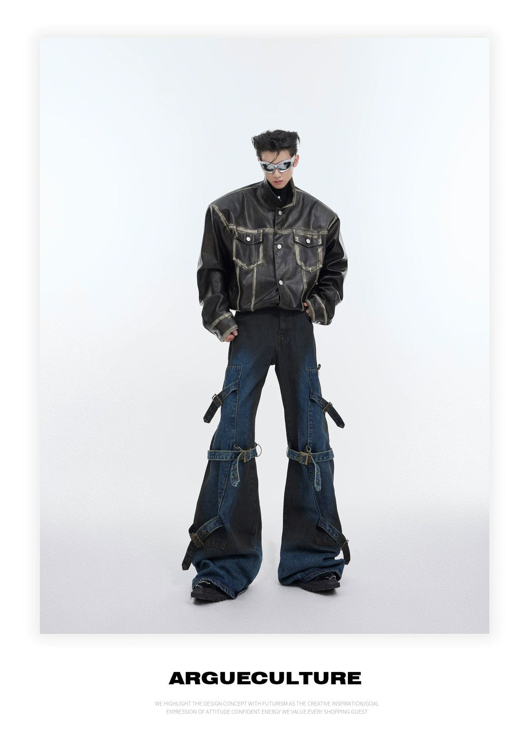desc::deconstructed-flare-jeans-with-metal-buckle-lace-up-detail-img-4