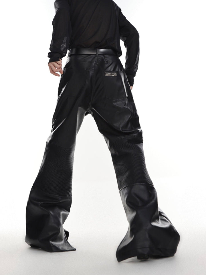 Deconstructed Flared Faux Leather Pants | Ribbed Split Detail Trousers - ArguE CulturE