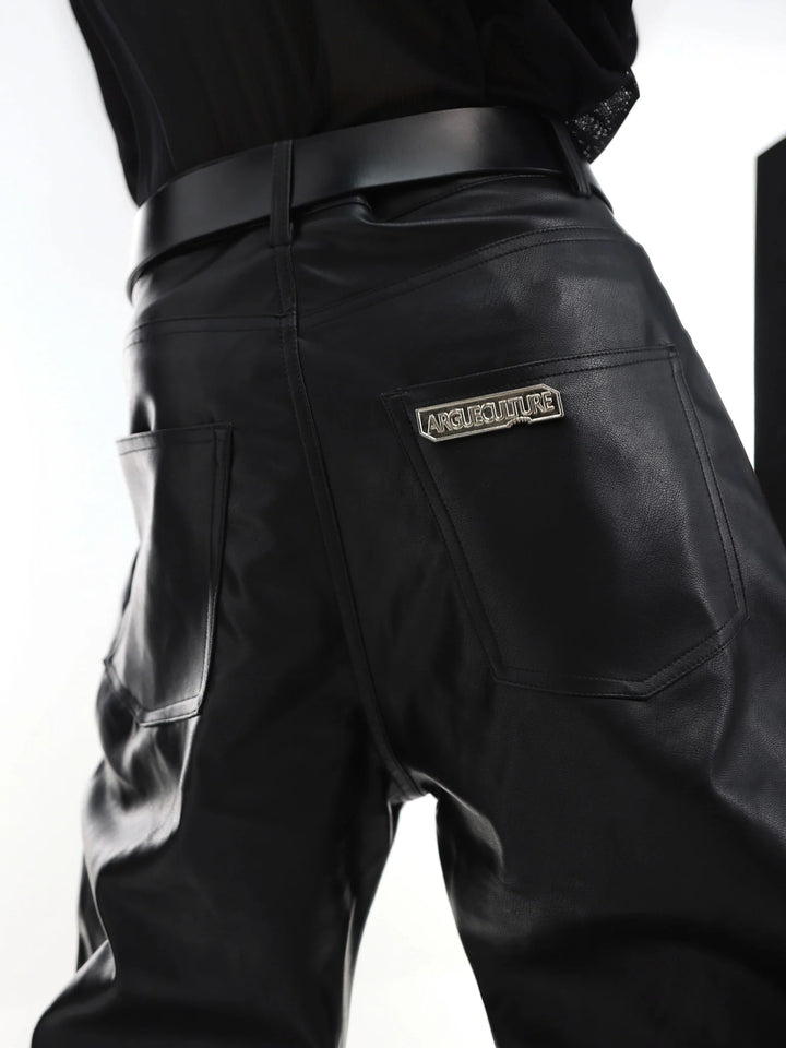 Deconstructed Flared Faux Leather Pants | Ribbed Split Detail Trousers - ArguE CulturE