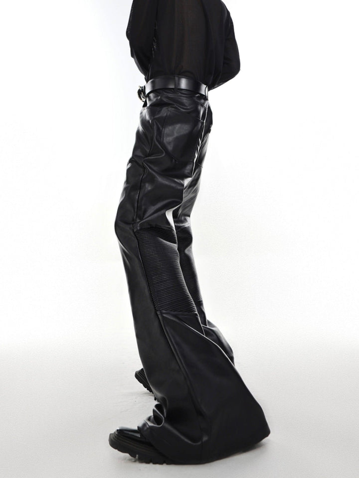 Deconstructed Flared Faux Leather Pants | Ribbed Split Detail Trousers - ArguE CulturE