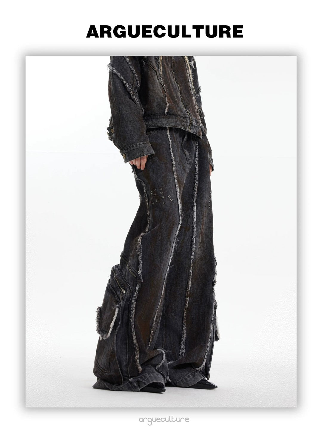 desc::deconstructed-frayed-denim-set-wasteland-jacket-cargoes-detail-img-2