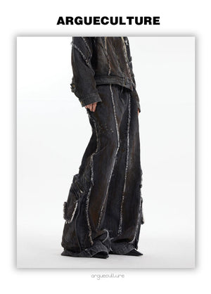 desc::deconstructed-frayed-denim-set-wasteland-jacket-cargoes-detail-img-2