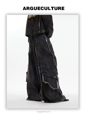 desc::deconstructed-frayed-denim-set-wasteland-jacket-cargoes-detail-img-3