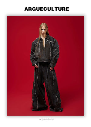 desc::deconstructed-frayed-denim-set-wasteland-jacket-cargoes-detail-img-7