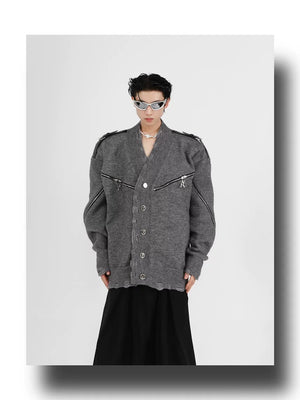 desc::deconstructed-full-zip-v-neck-punk-knit-cardigan-detail-img-11