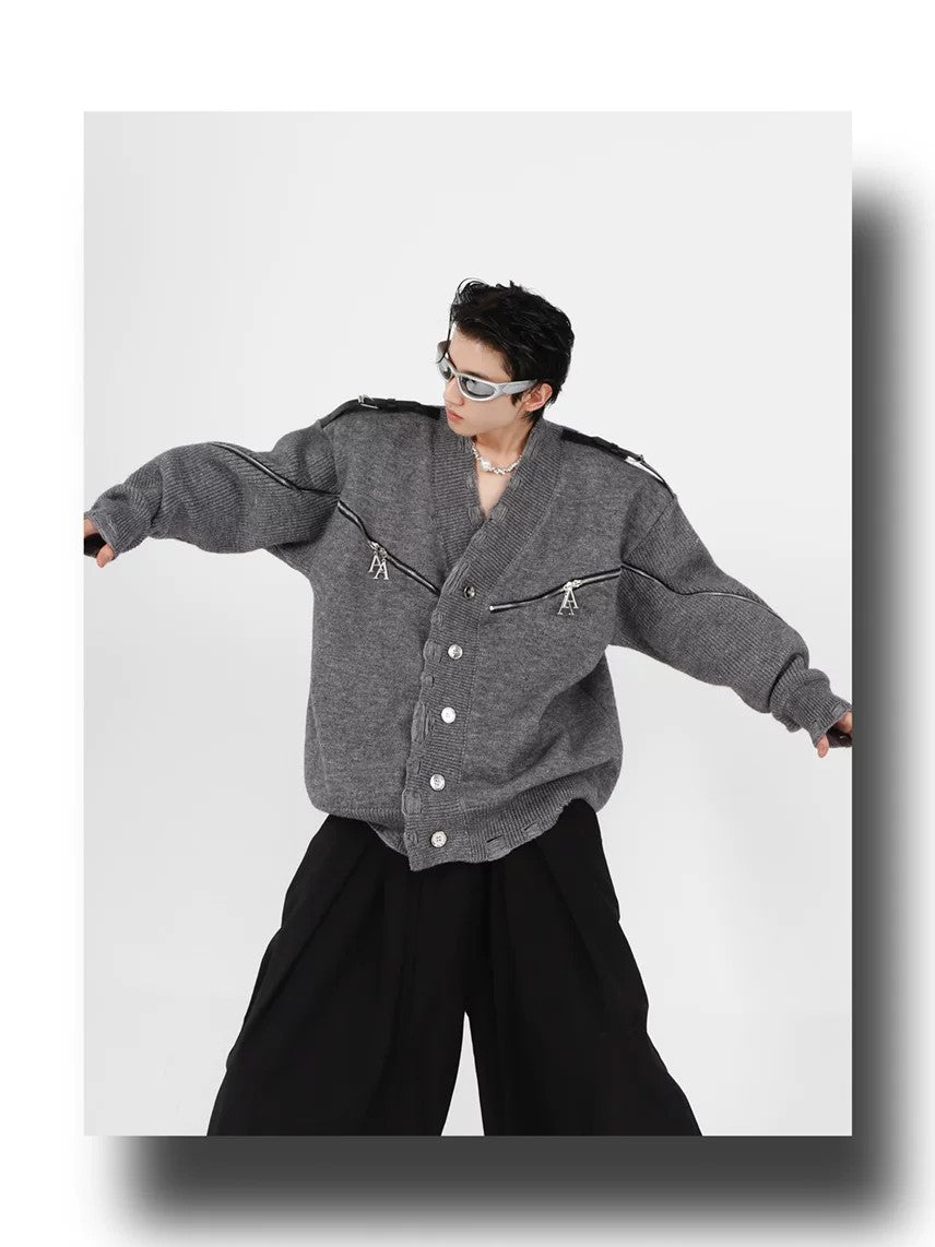 desc::deconstructed-full-zip-v-neck-punk-knit-cardigan-detail-img-12
