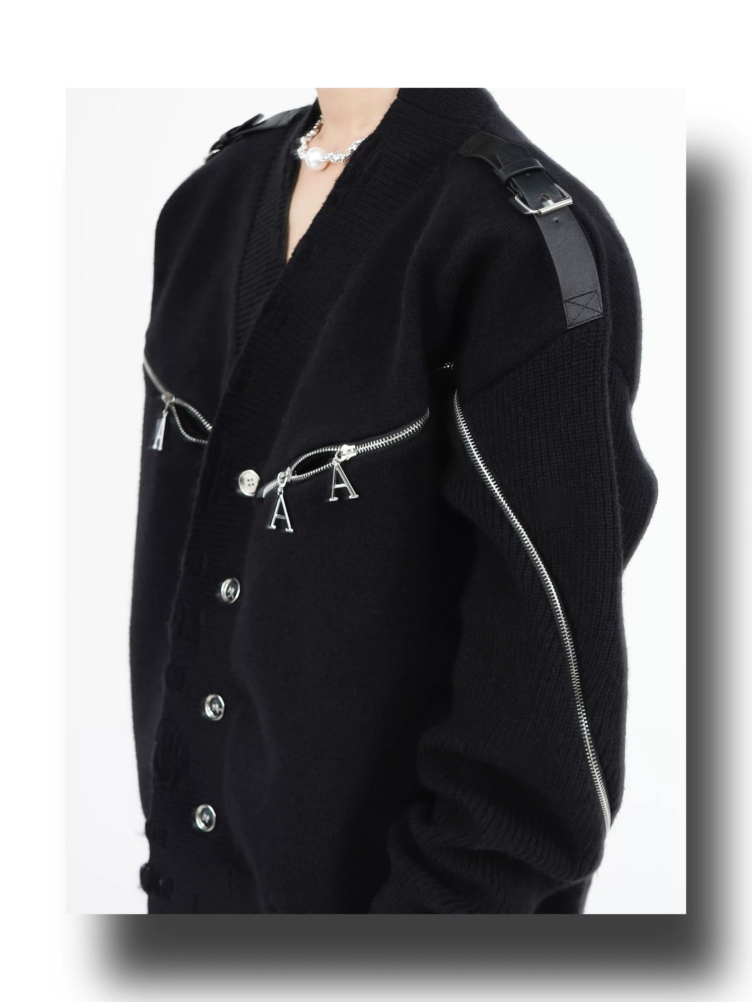 desc::deconstructed-full-zip-v-neck-punk-knit-cardigan-detail-img-13
