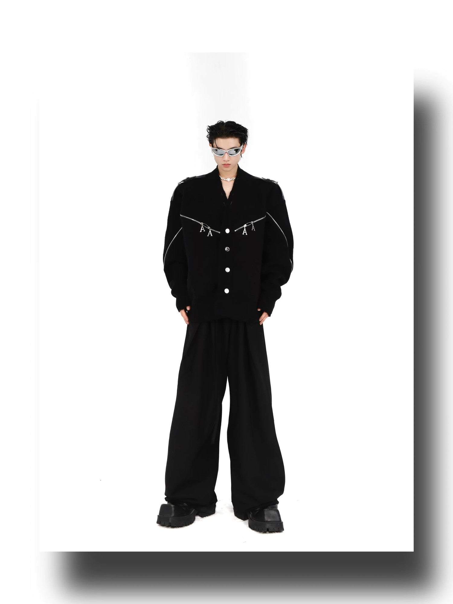 desc::deconstructed-full-zip-v-neck-punk-knit-cardigan-detail-img-14