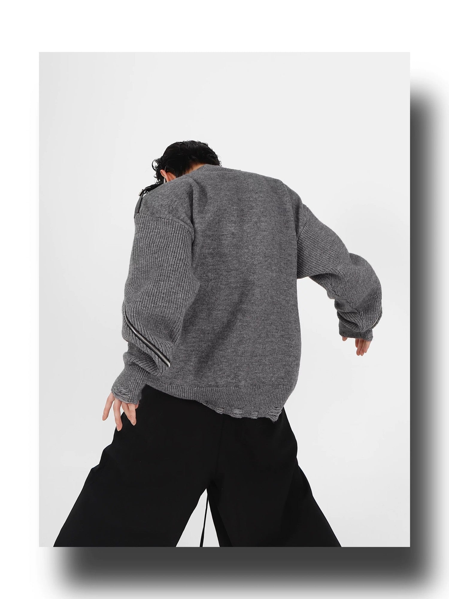 desc::deconstructed-full-zip-v-neck-punk-knit-cardigan-detail-img-19