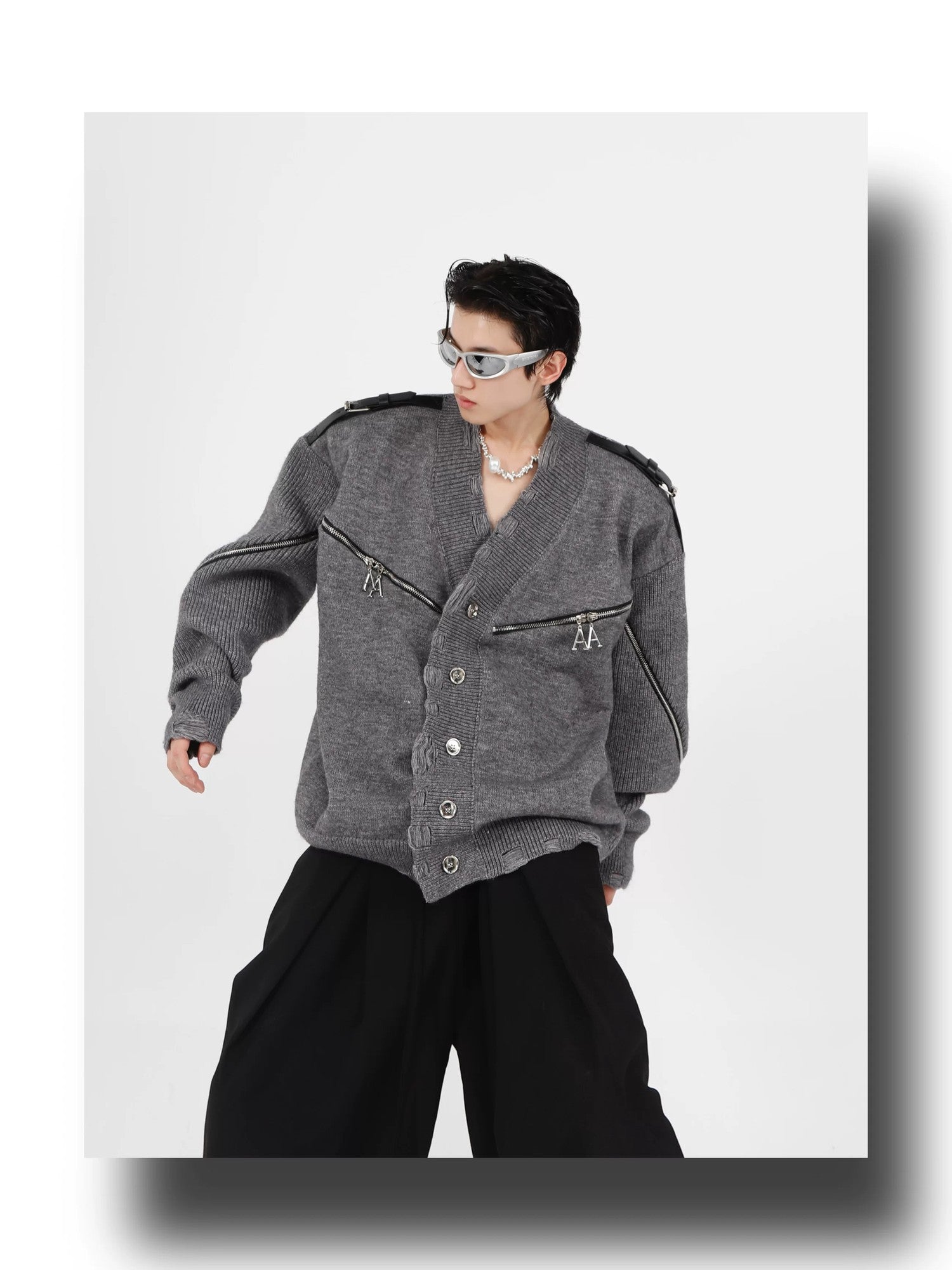 desc::deconstructed-full-zip-v-neck-punk-knit-cardigan-detail-img-21