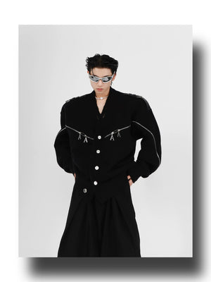 desc::deconstructed-full-zip-v-neck-punk-knit-cardigan-detail-img-3