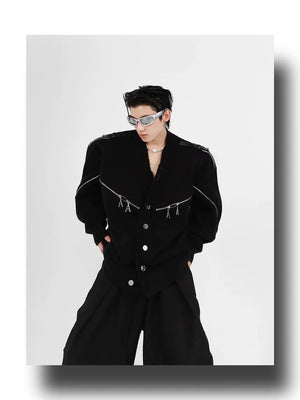 desc::deconstructed-full-zip-v-neck-punk-knit-cardigan-detail-img-5