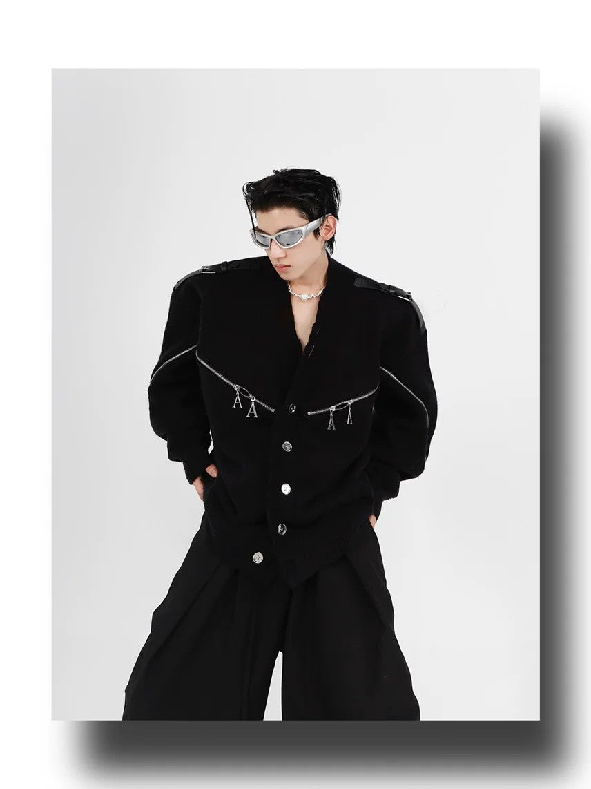 desc::deconstructed-full-zip-v-neck-punk-knit-cardigan-detail-img-5