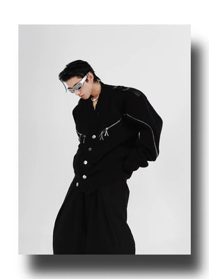 desc::deconstructed-full-zip-v-neck-punk-knit-cardigan-detail-img-6