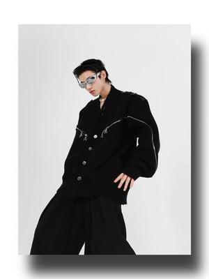 desc::deconstructed-full-zip-v-neck-punk-knit-cardigan-detail-img-8