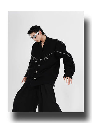 desc::deconstructed-full-zip-v-neck-punk-knit-cardigan-detail-img-9
