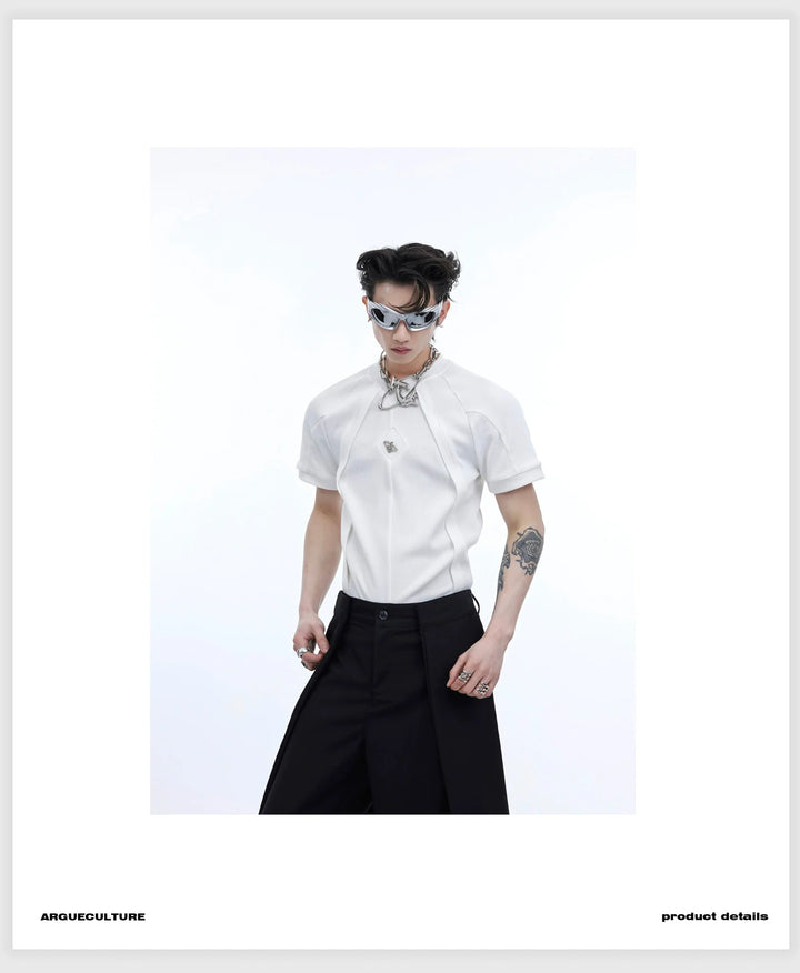 Deconstructed Gender - Neutral Slim Fit T - Shirt with Textured Short Sleeves - ArguE CulturE