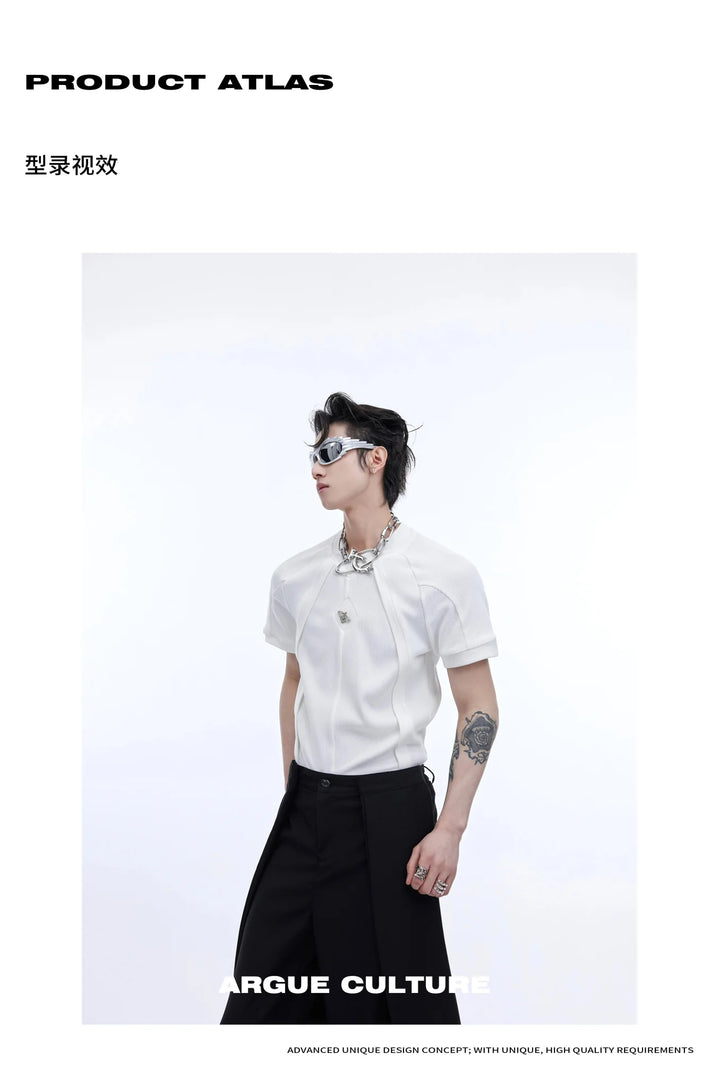 Deconstructed Gender - Neutral Slim Fit T - Shirt with Textured Short Sleeves - ArguE CulturE