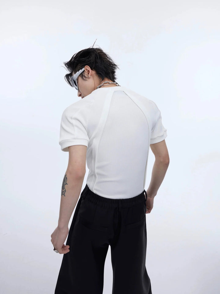 Deconstructed Gender - Neutral Slim Fit T - Shirt with Textured Short Sleeves - ArguE CulturE