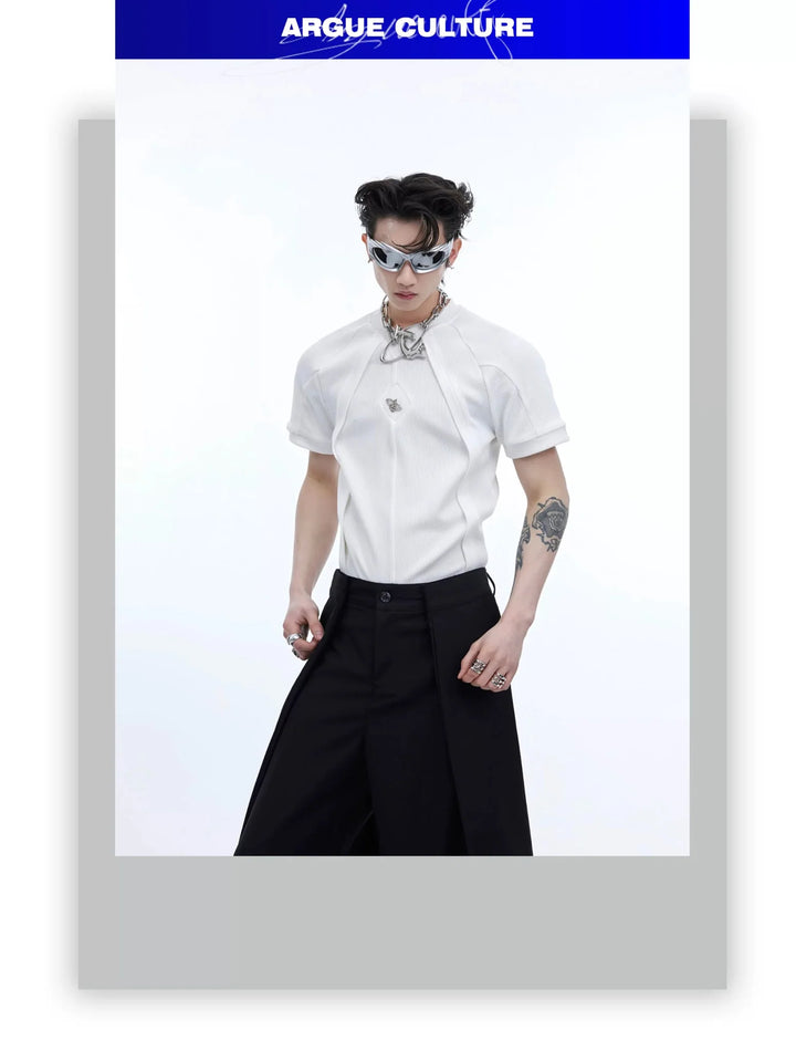 Deconstructed Gender - Neutral Slim Fit T - Shirt with Textured Short Sleeves - ArguE CulturE