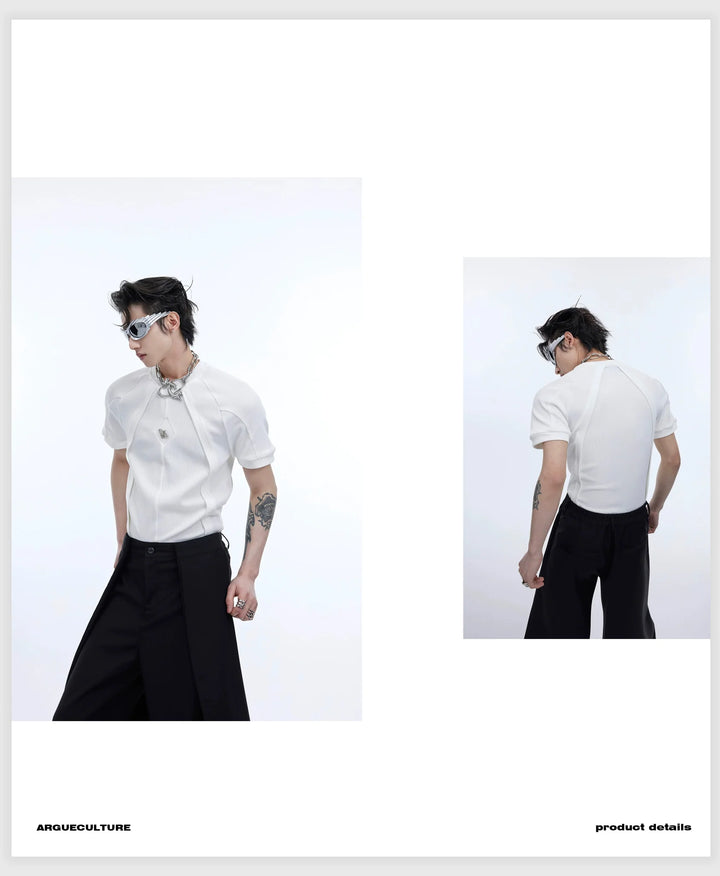 Deconstructed Gender - Neutral Slim Fit T - Shirt with Textured Short Sleeves - ArguE CulturE