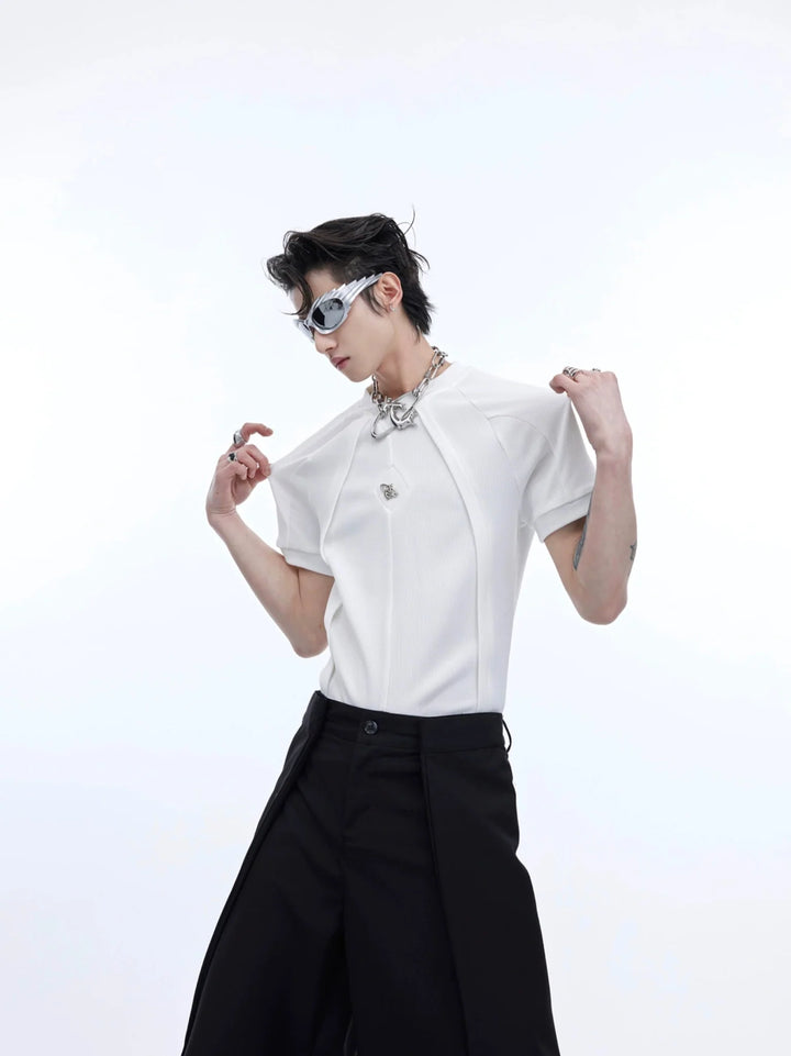 Deconstructed Gender - Neutral Slim Fit T - Shirt with Textured Short Sleeves - ArguE CulturE