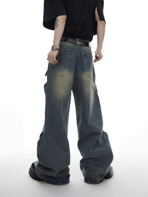 Side view of loose straight fit streetwear jeans for men