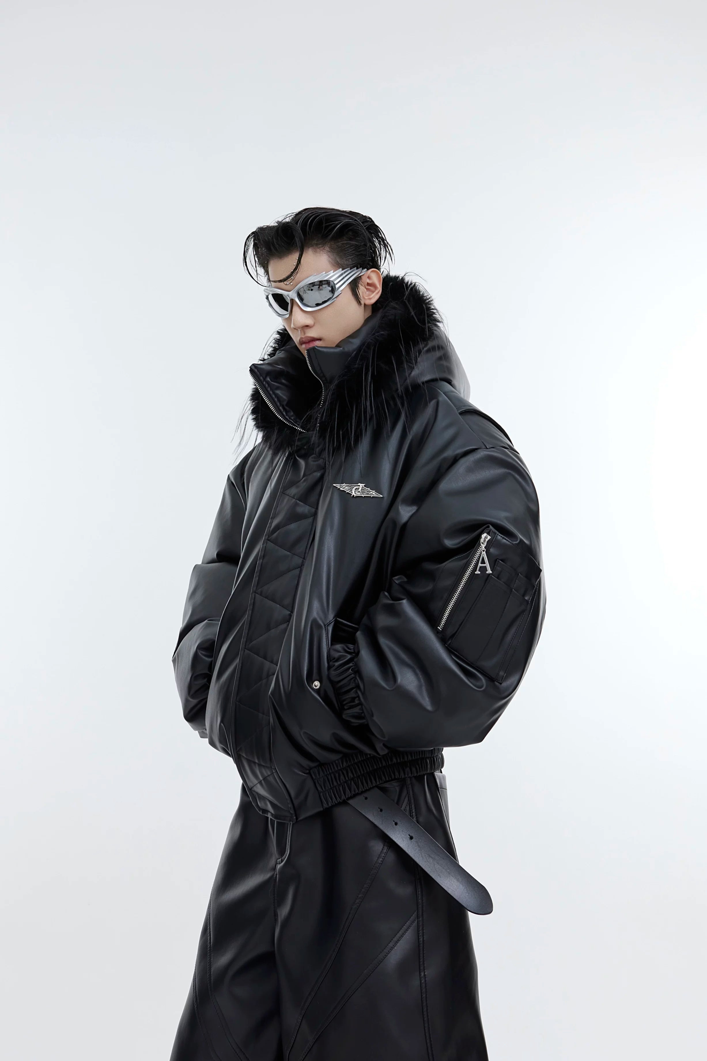 deconstructed-hooded-faux-fur-leather-padded-jacket-black