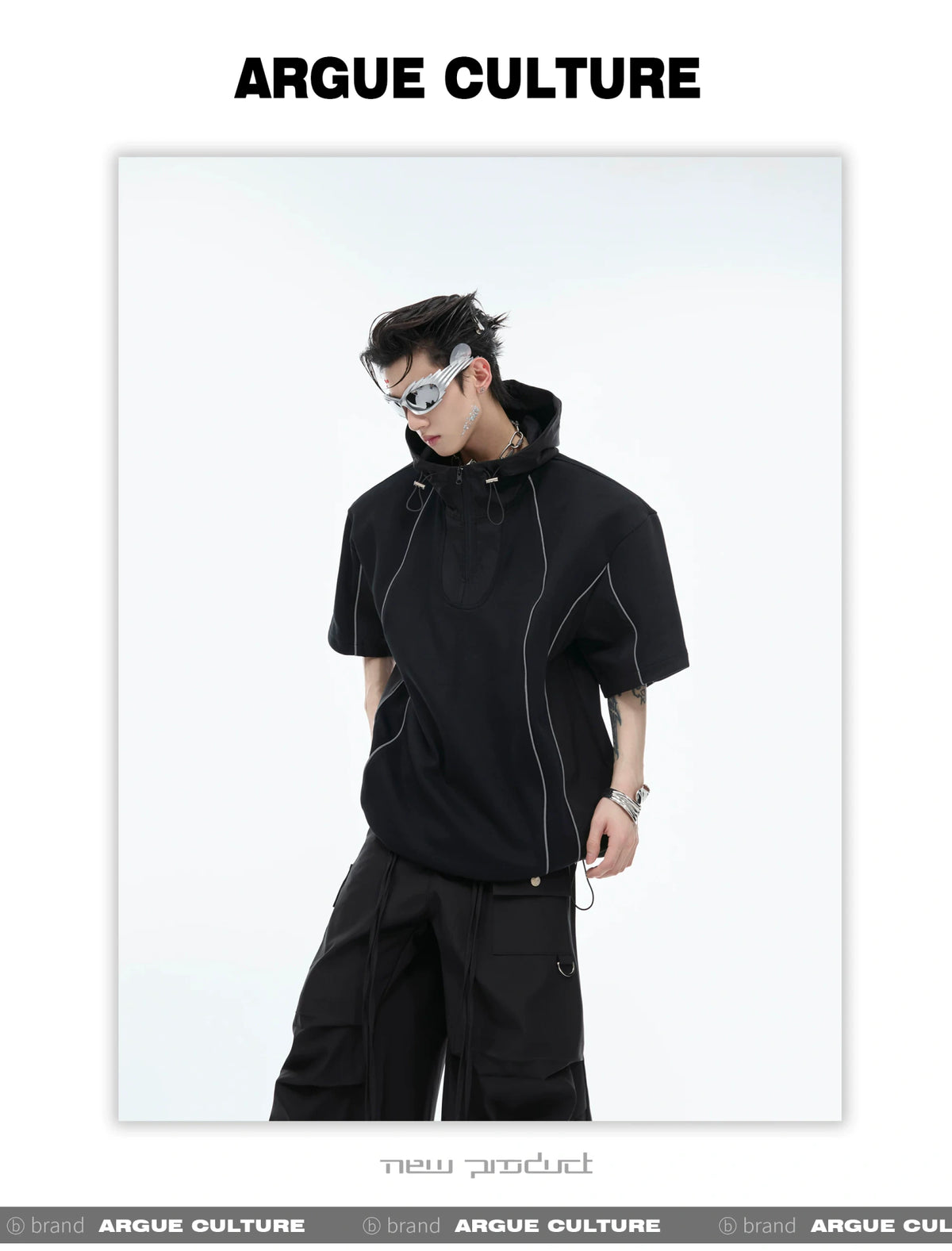 Deconstructed Hooded Tee & Loose Cargo Pants Set - detail image 7