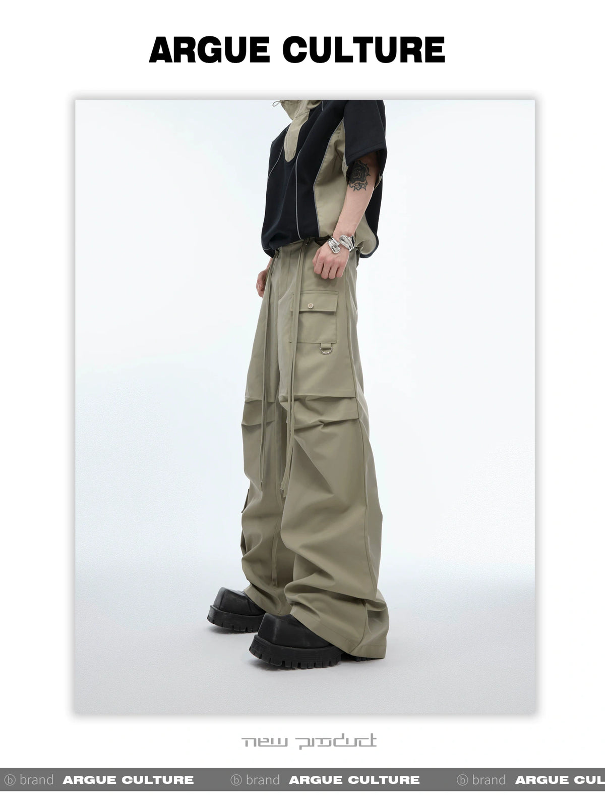 Deconstructed Hooded Tee & Loose Cargo Pants Set - detail image 4