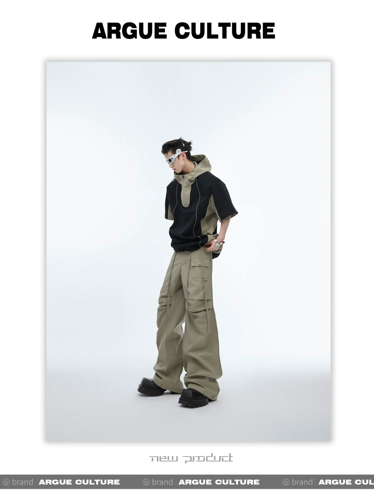 Deconstructed Hooded Tee & Loose Cargo Pants Set - detail image 2