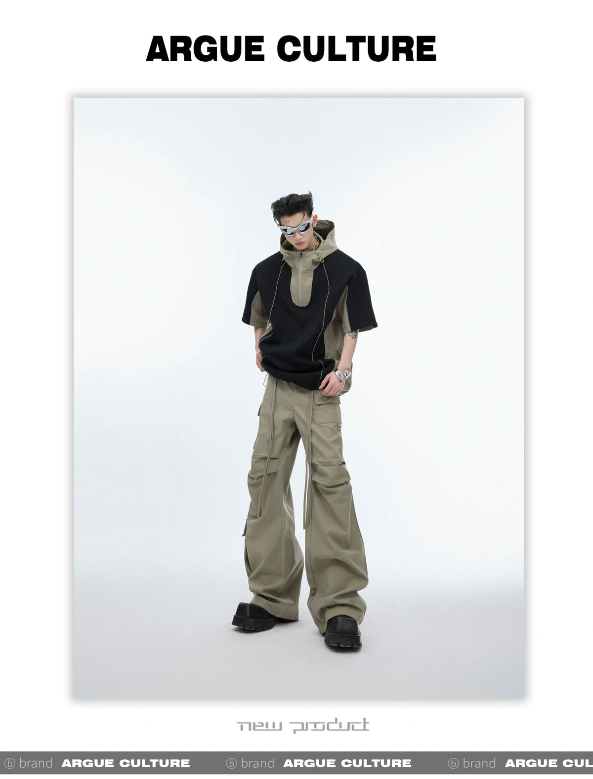 Deconstructed Hooded Tee & Loose Cargo Pants Set - detail image 3