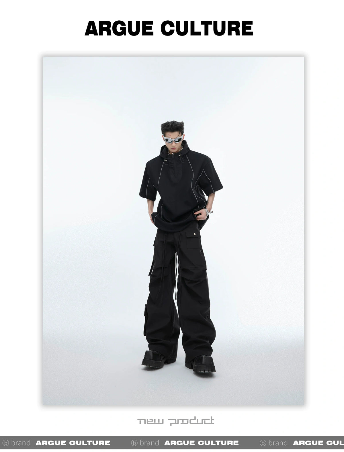 Deconstructed Hooded Tee & Loose Cargo Pants Set - detail image 6