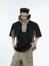 Deconstructed Hooded Tee & Loose Cargo Pants Set - Teal Top