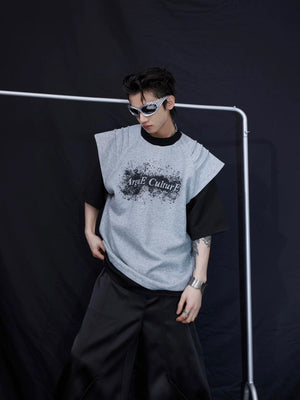 Back view of loose fit streetwear tee with ink print