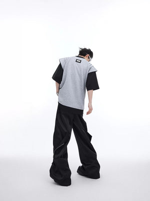 Flatlay of the ink splatter designer t-shirt showing construction