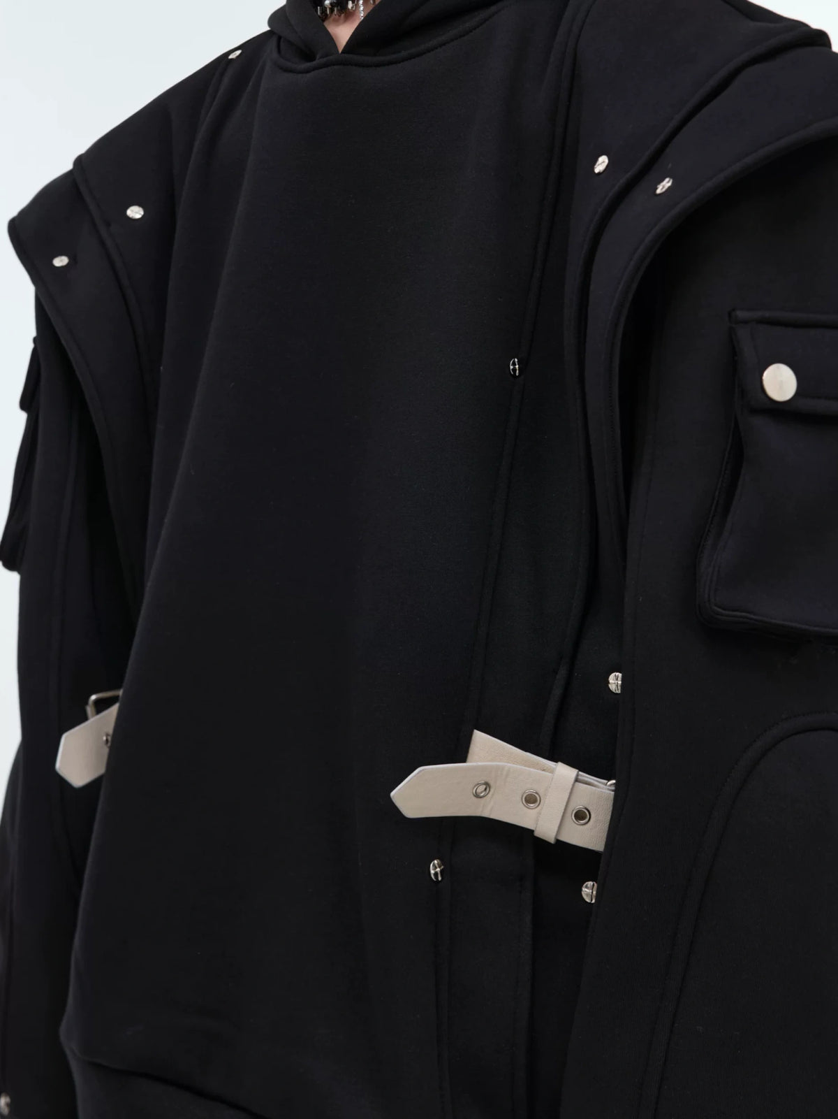 Deconstructed Layered Hooded Sweatshirt With PU Panel - main image 3
