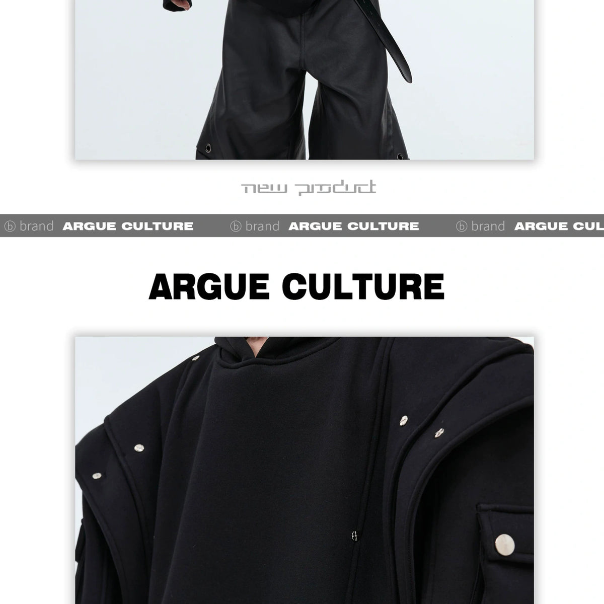 Deconstructed Layered Hooded Sweatshirt With PU Panel - detail image 6