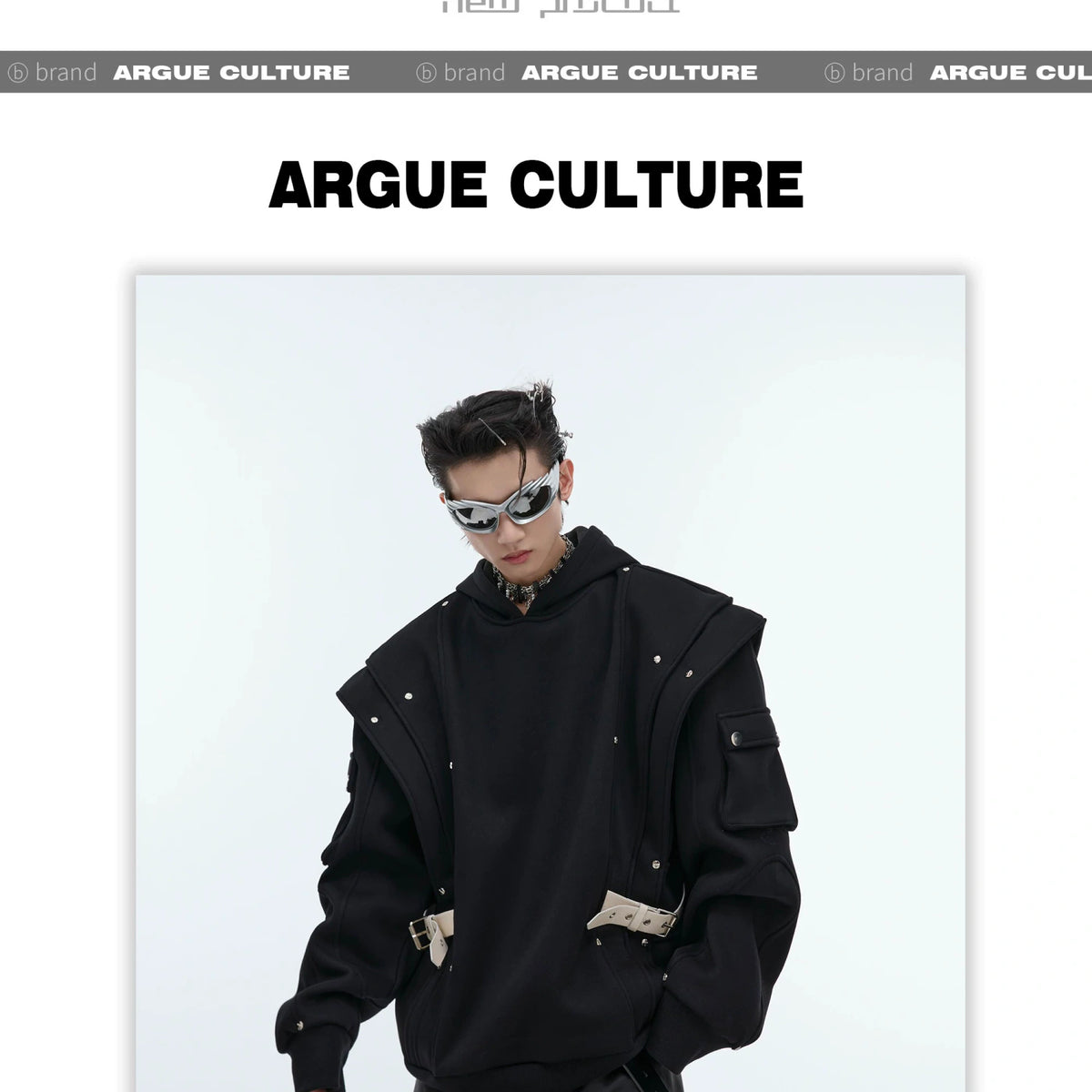 Deconstructed Layered Hooded Sweatshirt With PU Panel - detail image 5