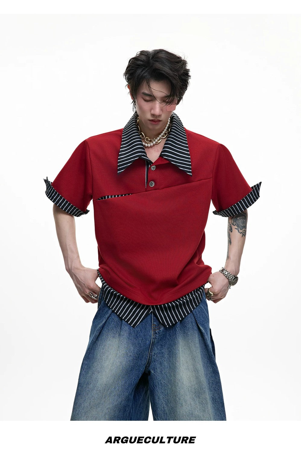 desc::deconstructed-layered-striped-polo-tee-for-men-detail-img-12